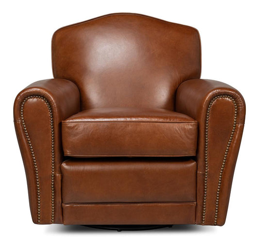 Sarreid Ltd - Elite French Club Swivel Chair - Brown - 53265 veiw 2