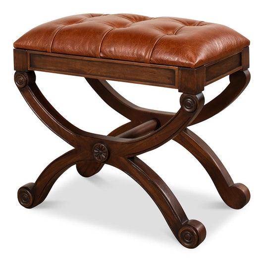 Sarreid Ltd - Empire Stool W/Leather - Brown - 27249 veiw 1