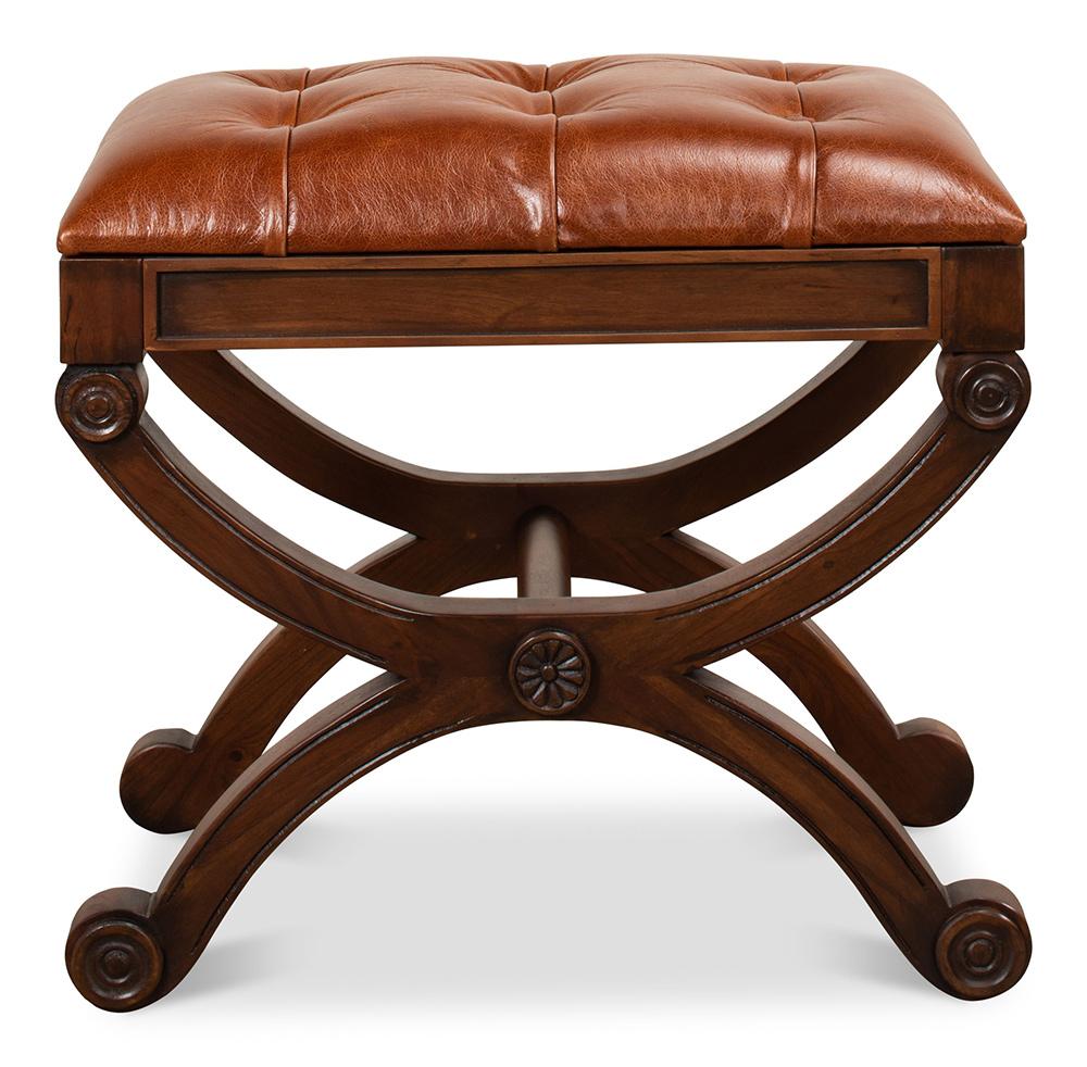 Sarreid Ltd - Empire Stool W/Leather - Brown - 27249 veiw 2
