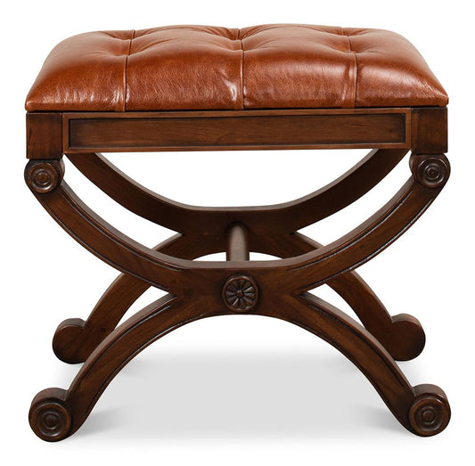 Sarreid Ltd - Empire Stool W/Leather - Brown - 27249 veiw 2