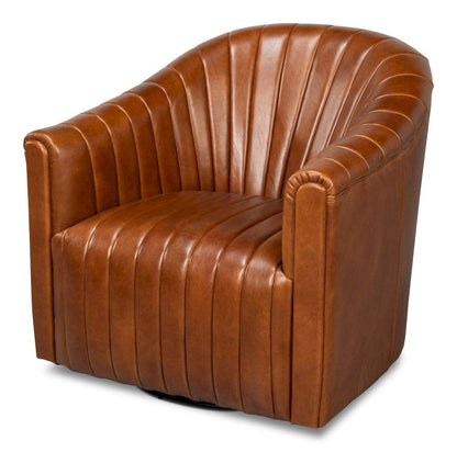 Sarreid Ltd - Essex Swivel Chair, Havana Brown Leather in Brown - 54240-HB view 1