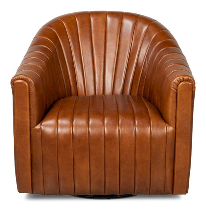 Sarreid Ltd - Essex Swivel Chair, Havana Brown Leather in Brown - 54240-HB view 2