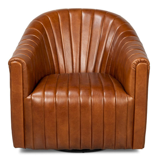 Sarreid Ltd - Essex Swivel Chair, Havana Brown Leather in Brown - 54240-HB view 2