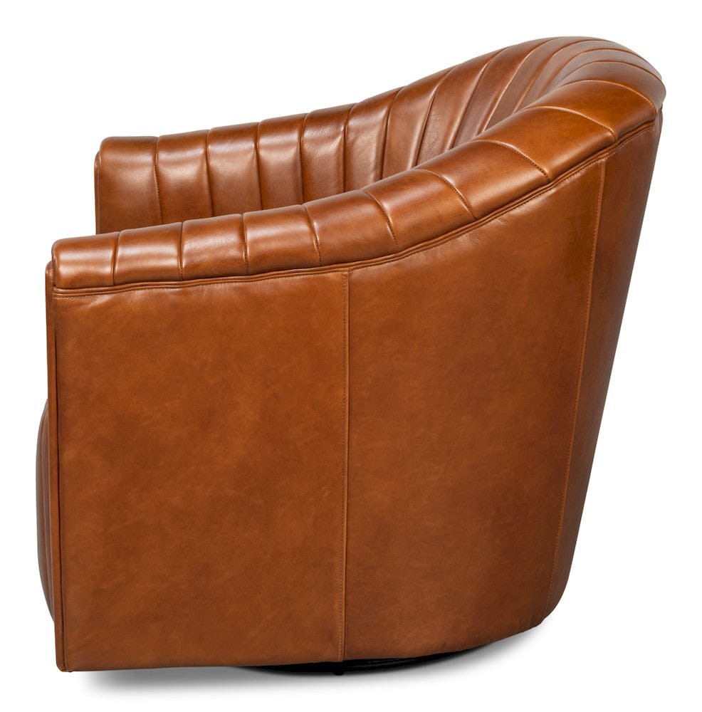 Sarreid Ltd - Essex Swivel Chair, Havana Brown Leather in Brown - 54240-HB view 3