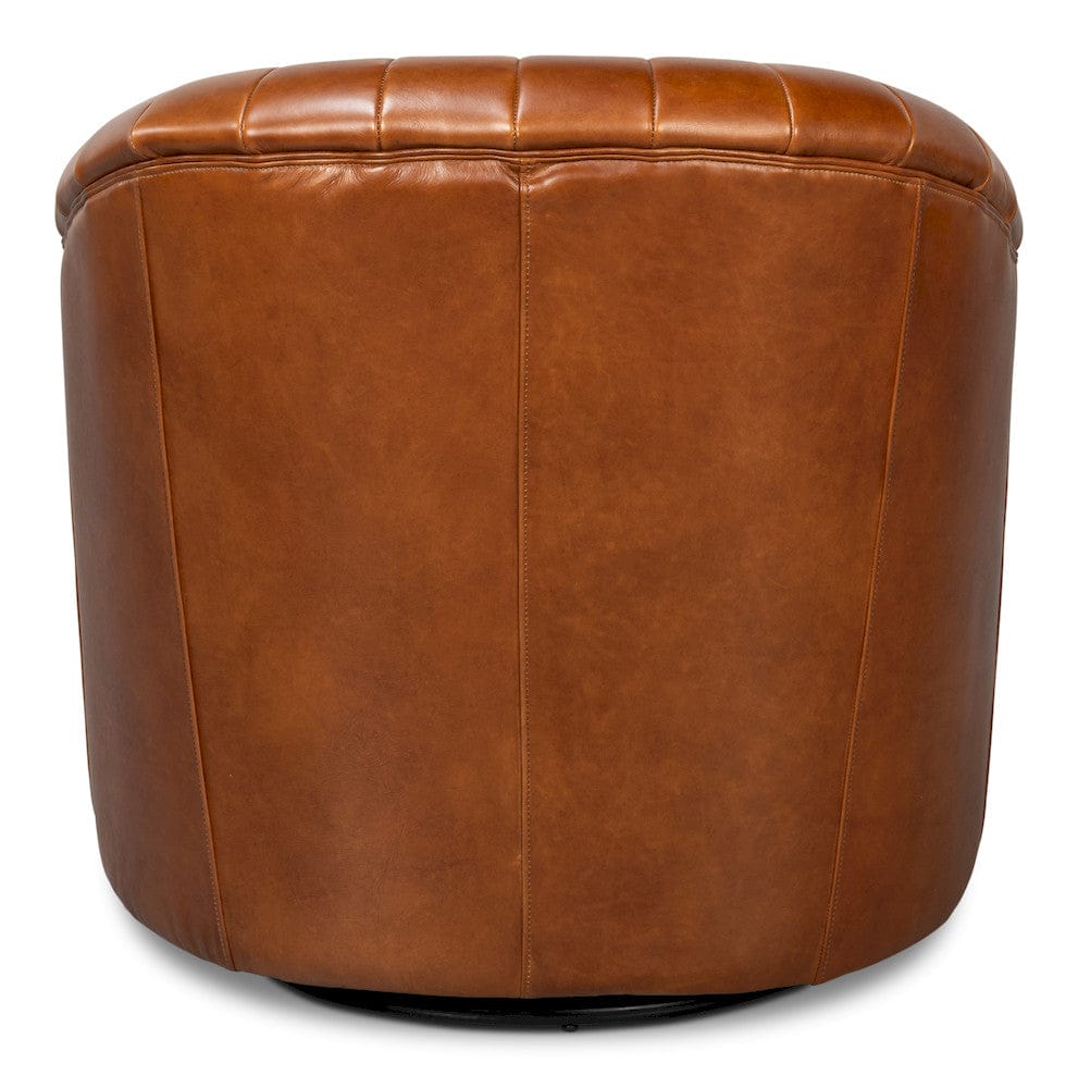 Sarreid Ltd - Essex Swivel Chair, Havana Brown Leather in Brown - 54240-HB view 4