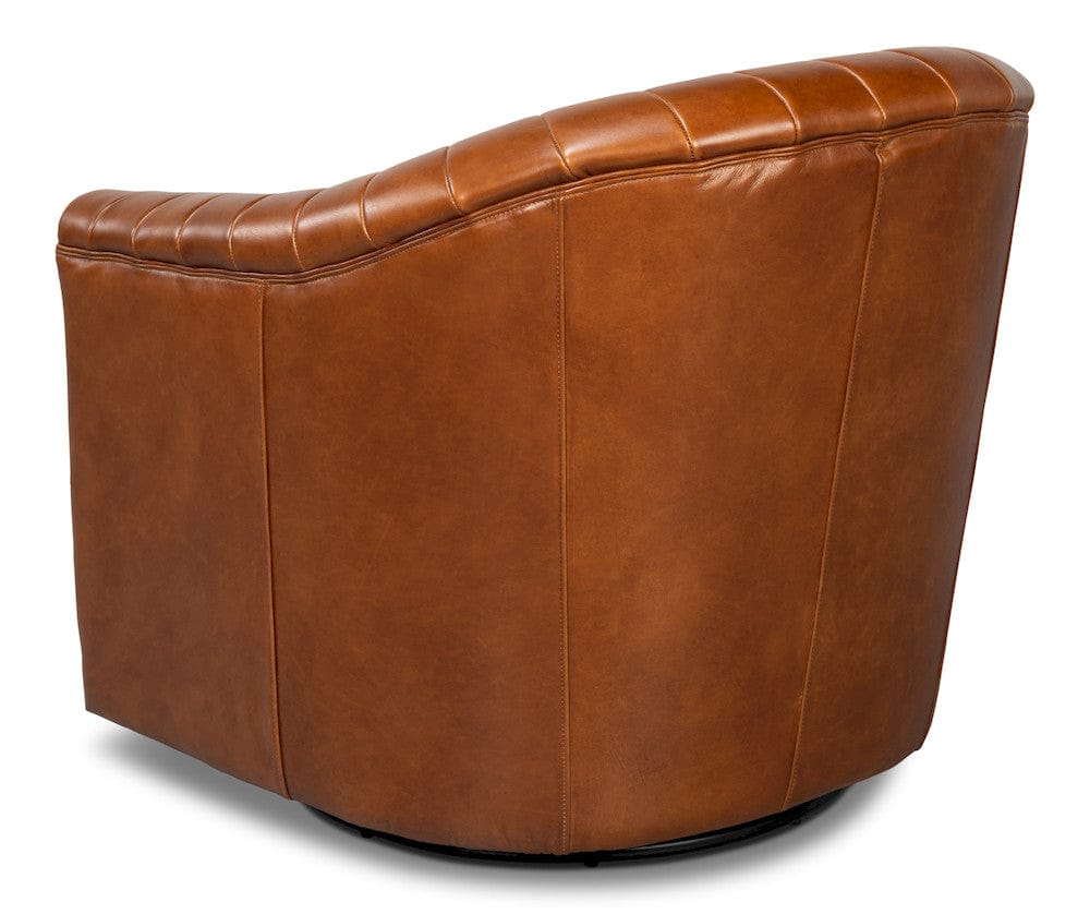 Sarreid Ltd - Essex Swivel Chair, Havana Brown Leather in Brown - 54240-HB view 5