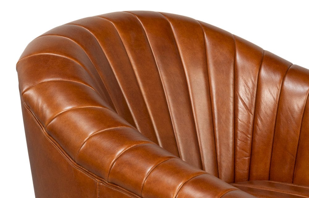 Sarreid Ltd - Essex Swivel Chair, Havana Brown Leather in Brown - 54240-HB view 8