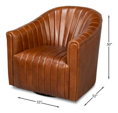 Sarreid Ltd - Essex Swivel Chair, Havana Brown Leather in Brown - 54240-HB view 13