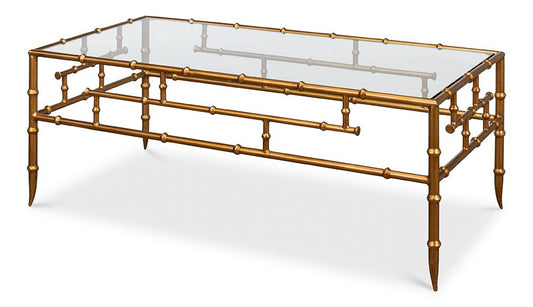 Sarreid Ltd - Faux Bamboo Metal Coffee Table 48in - Gold - 52851 veiw 1