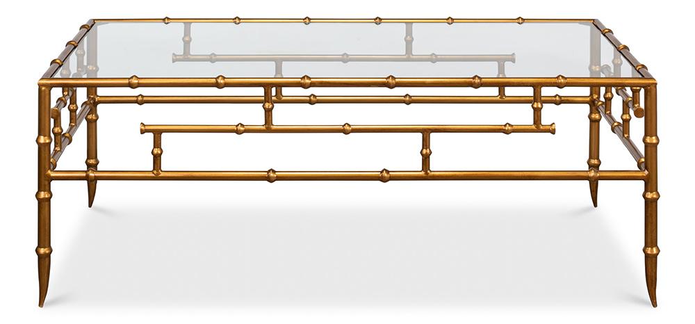 Sarreid Ltd - Faux Bamboo Metal Coffee Table 48in - Gold - 52851 veiw 2