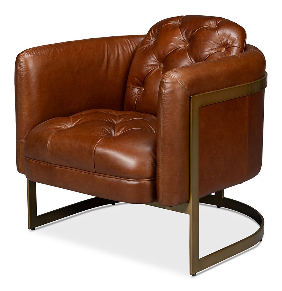 Sarreid Ltd - Finn Leather Club Chair, Havana Brown - 54065 veiw 1