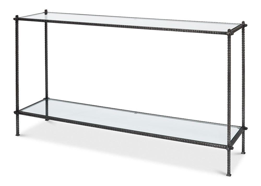 Sarreid Ltd - Hand Chased Iron Console Tble, Glass Top - 53150 veiw 1