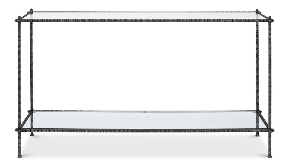 Sarreid Ltd - Hand Chased Iron Console Tble, Glass Top - 53150 veiw 2