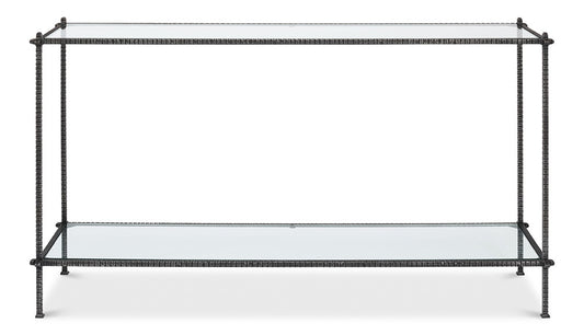 Sarreid Ltd - Hand Chased Iron Console Tble, Glass Top - 53150 veiw 2