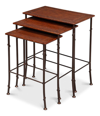 Sarreid Ltd - Kew Gardens Leather Nesting Tables - Brown - 16696 veiw 1