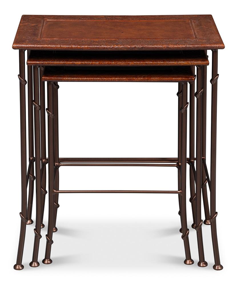 Sarreid Ltd - Kew Gardens Leather Nesting Tables - Brown - 16696 veiw 2