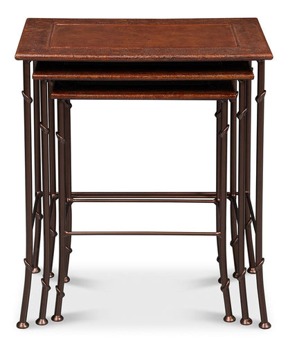 Sarreid Ltd - Kew Gardens Leather Nesting Tables - Brown - 16696 veiw 2