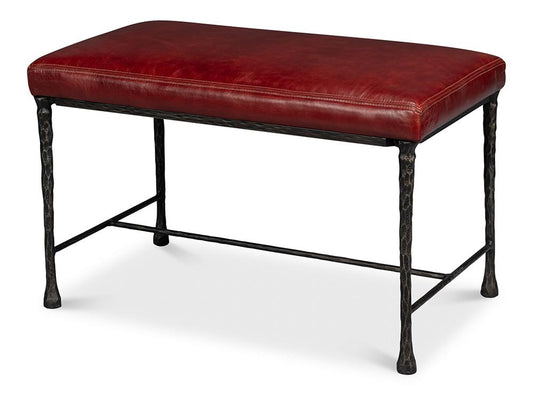 Sarreid Ltd - Kings Road Bench, Leather - Red - 53746 veiw 1