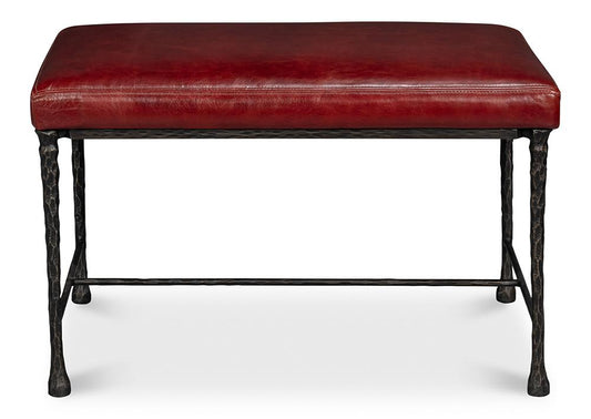 Sarreid Ltd - Kings Road Bench, Leather - Red - 53746 veiw 2