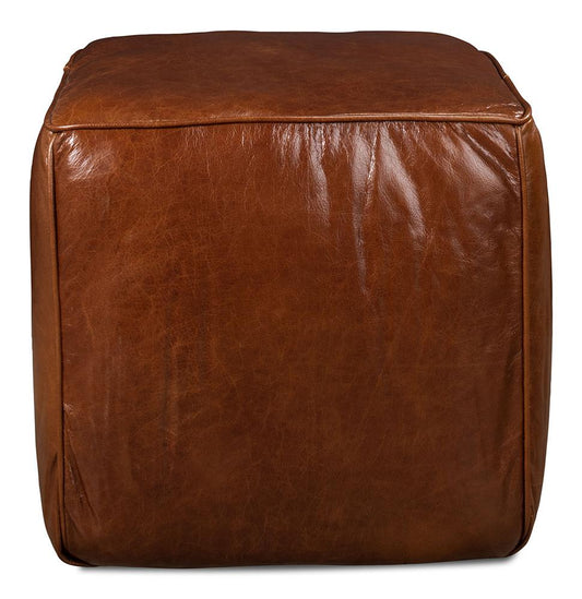 Sarreid Ltd - Leather Sitting Cube - Brown - 29340 veiw 2