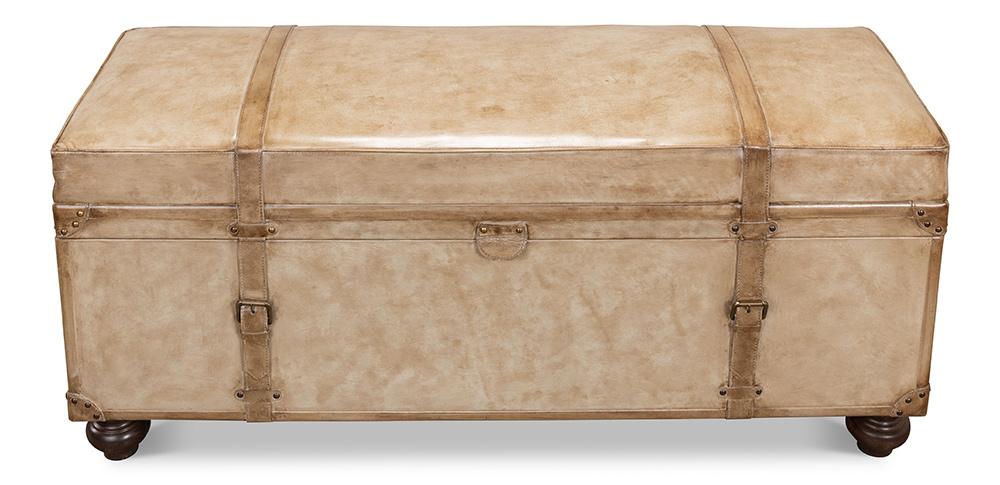 Sarreid Ltd - Leather Trunk/Bench, Pearl Leather - 40512 veiw 1