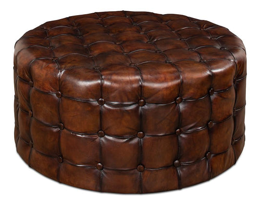 Sarreid Ltd - Leather Tufted Ottoman - Brown - 29549 veiw 1