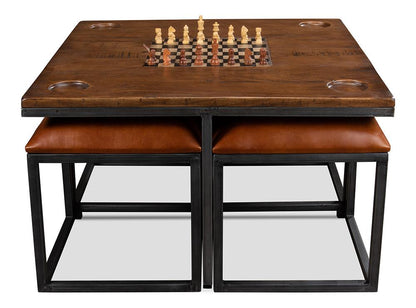 Sarreid Ltd - Low Game Table With Four Stools - Brown - 25693 veiw 2