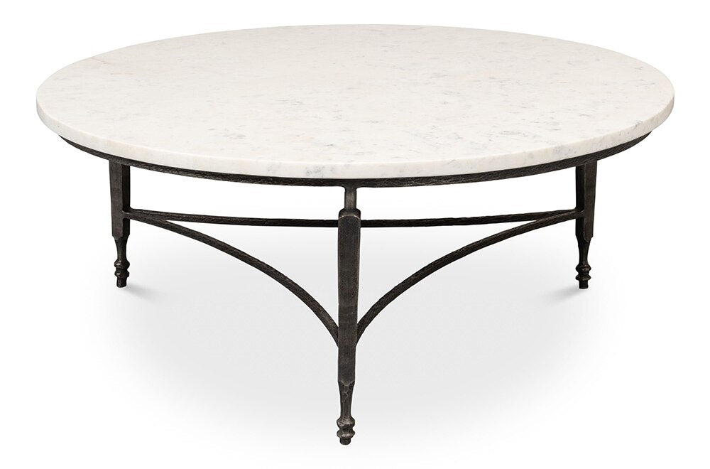 Sarreid Ltd - Mykos Round Coffee Table - White Marble - 53805 veiw 2