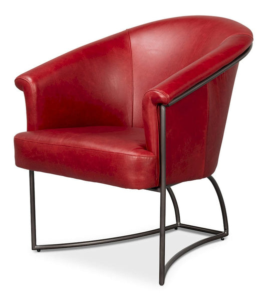 Sarreid Ltd - Nagel Distilled Leather Chair,New Rouge in Red - 54189 view 1