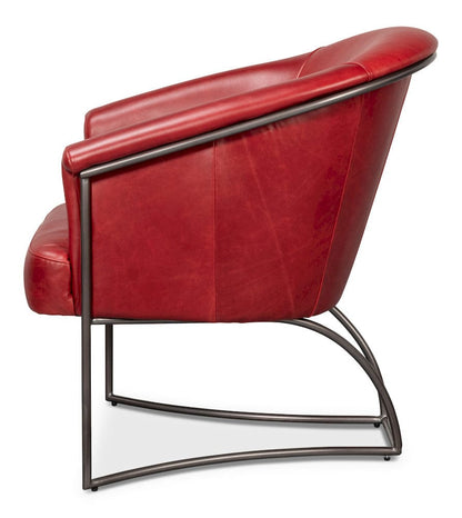 Sarreid Ltd - Nagel Distilled Leather Chair,New Rouge in Red - 54189 view 3