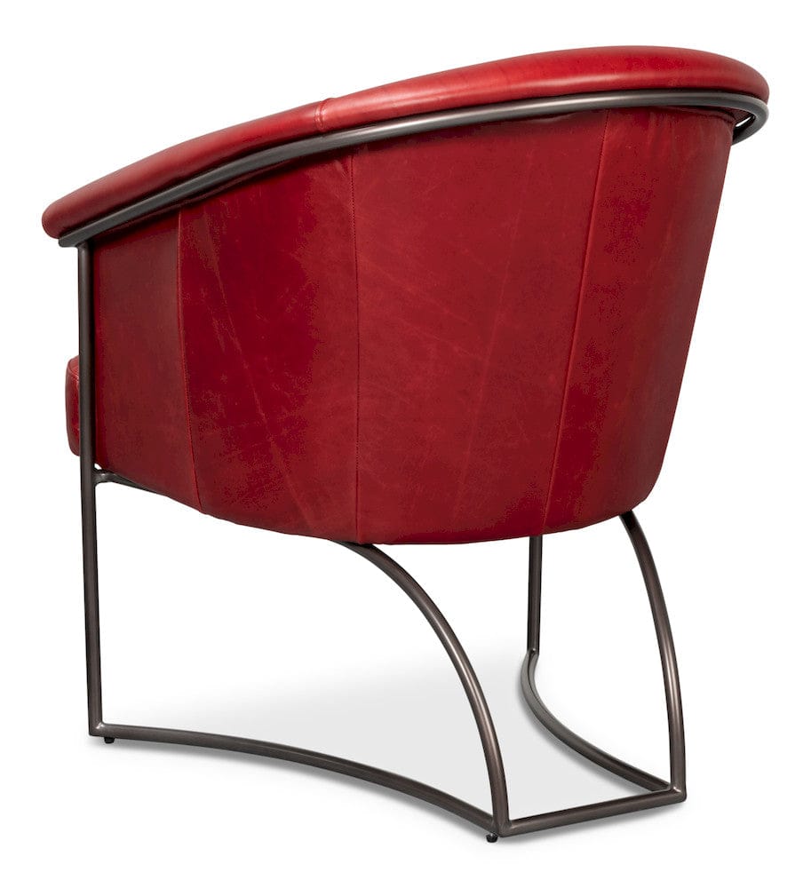 Sarreid Ltd - Nagel Distilled Leather Chair,New Rouge in Red - 54189 view 5