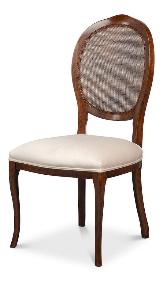 Sarreid Ltd - Oval Cane Back S/Chair, Walnut,Taupe Vel in Tan - U093-02TV view 1