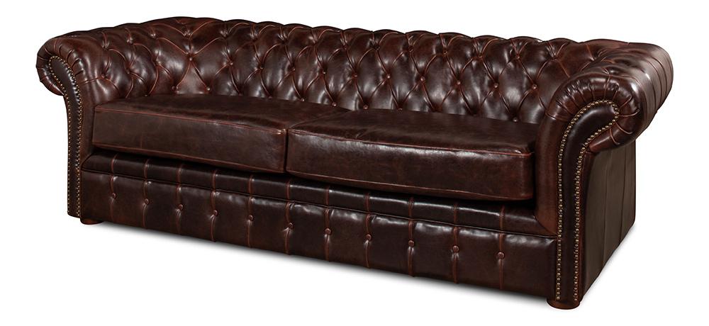 Sarreid Ltd - Piccadilly Sofa, Club Leather - Brown - 27729 veiw 1