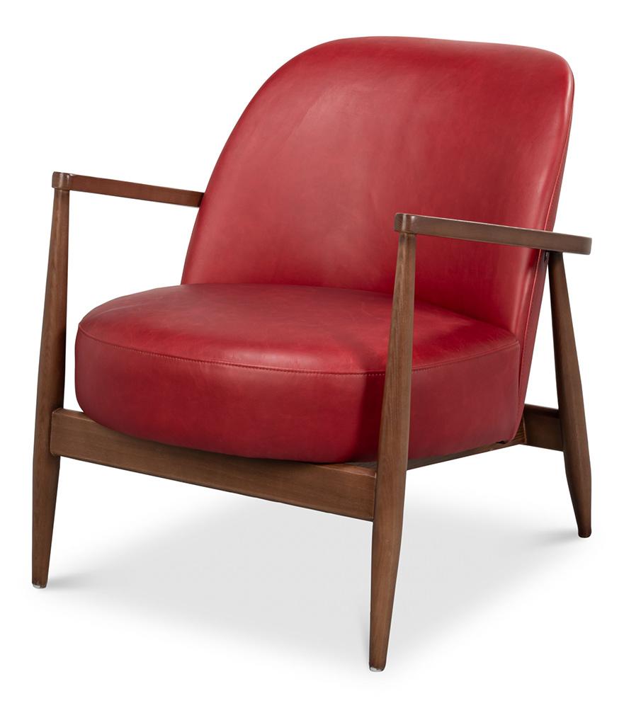 Sarreid Ltd - Pindar Armchair, Leather, New Rouge,Red - 54243 veiw 1