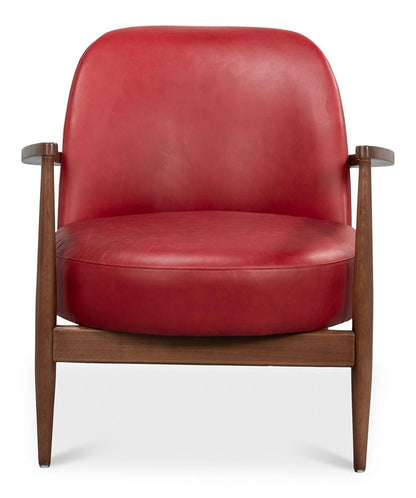 Sarreid Ltd - Pindar Armchair, Leather, New Rouge,Red - 54243 veiw 2