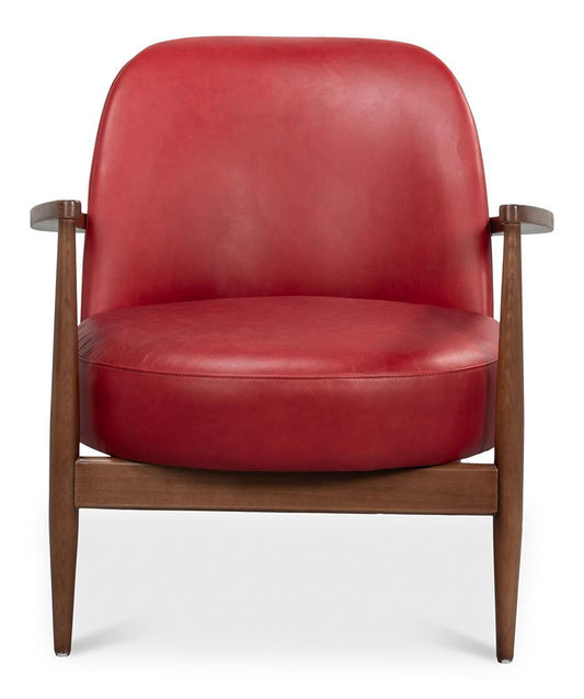 Sarreid Ltd - Pindar Armchair, Leather, New Rouge,Red - 54243 veiw 2