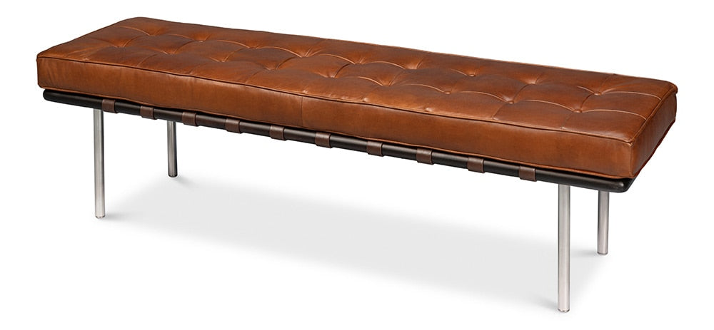 Sarreid Ltd - Prince Albert Bench, Vintage Havana Leather - 30816 veiw 1