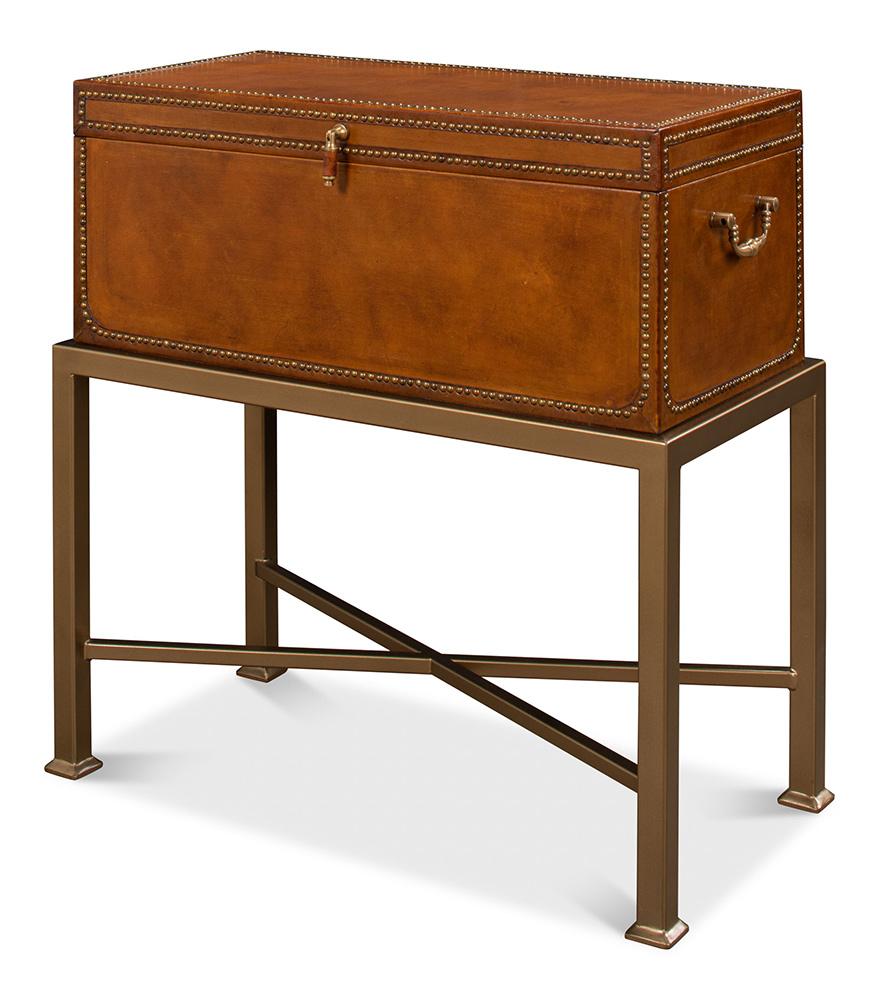 Sarreid Ltd - Remington Leather Box On Stand - Brown - 53537 veiw 1