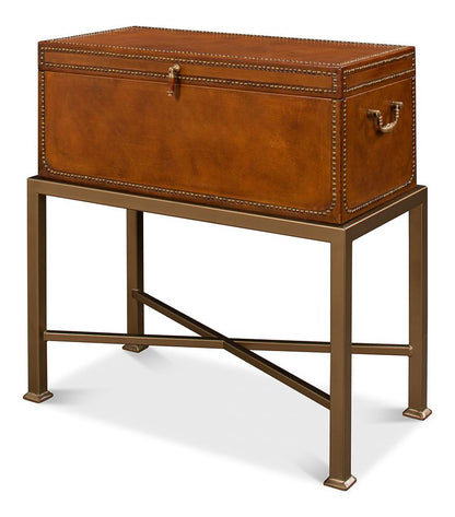 Sarreid Ltd - Remington Leather Box On Stand - Brown - 53537 veiw 1