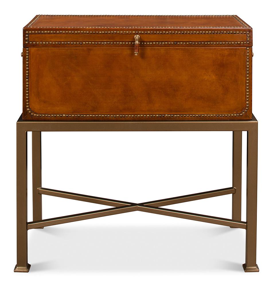Sarreid Ltd - Remington Leather Box On Stand - Brown - 53537 veiw 2