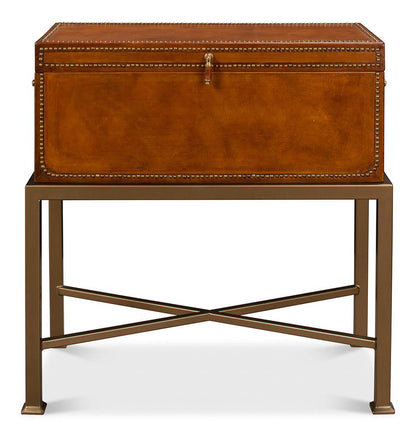 Sarreid Ltd - Remington Leather Box On Stand - Brown - 53537 veiw 2