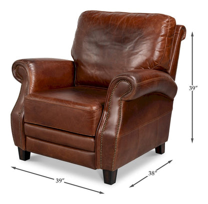 Sarreid Ltd - Roosevelt Leather Recliner in Brown - 54303 view 13