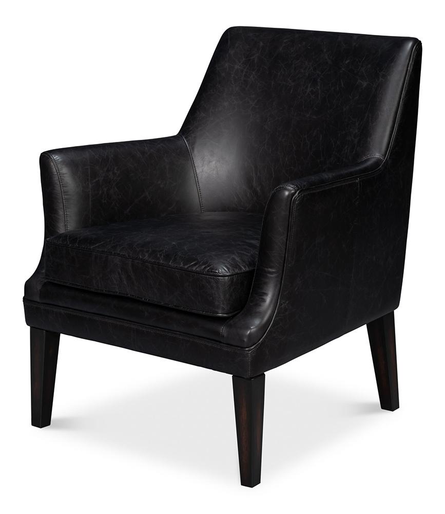 Sarreid Ltd - Royalton Distilled Leather Chair,Black - 54166 veiw 1