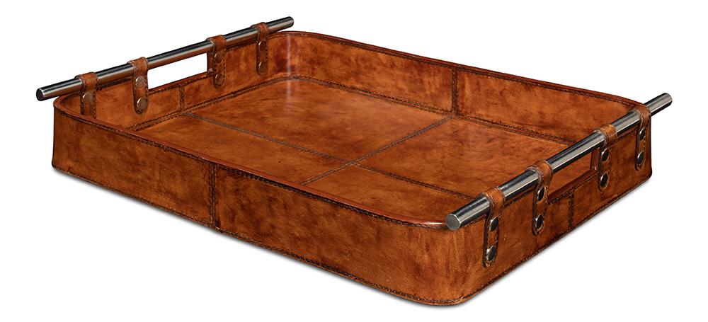 Sarreid Ltd - Safari Leather Tray - Brown - 26847 veiw 1