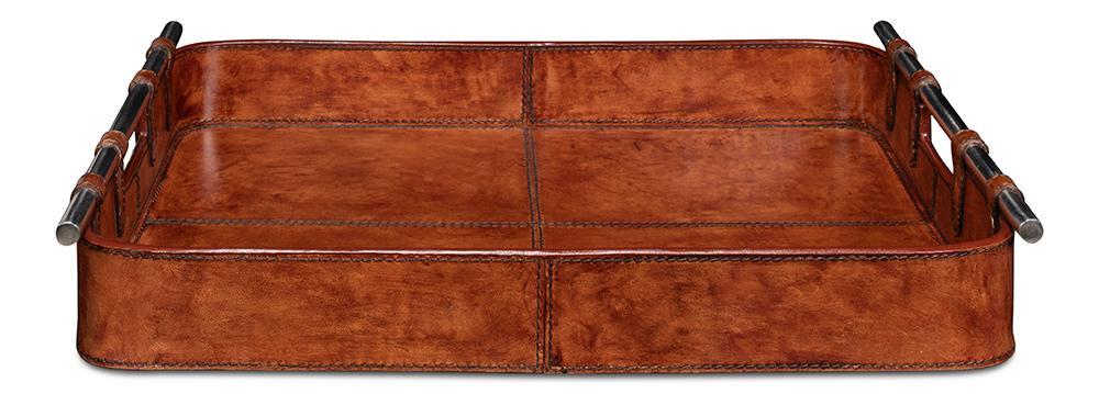 Sarreid Ltd - Safari Leather Tray - Brown - 26847 veiw 2