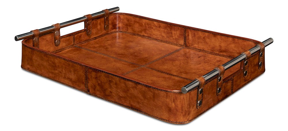 Sarreid Ltd - Safari Leather Tray in Brown - 26847 view 1