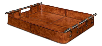 Sarreid Ltd - Safari Leather Tray in Brown - 26847 view 1