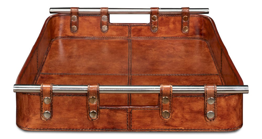 Sarreid Ltd - Safari Leather Tray in Brown - 26847 view 3