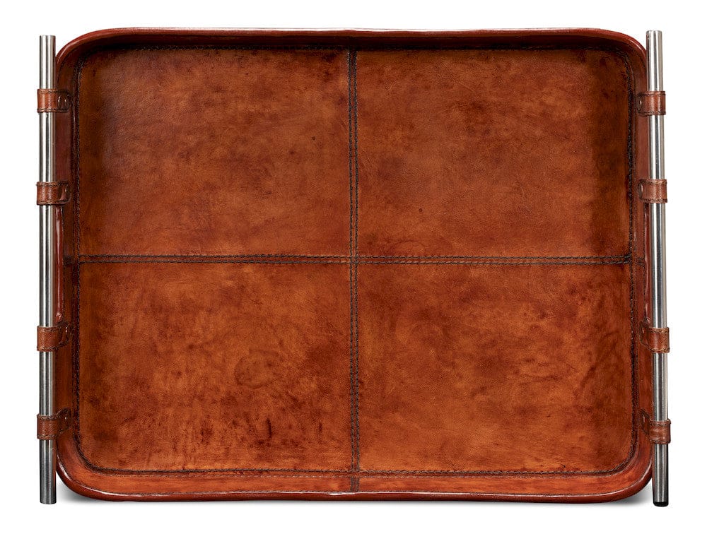 Sarreid Ltd - Safari Leather Tray in Brown - 26847 view 4