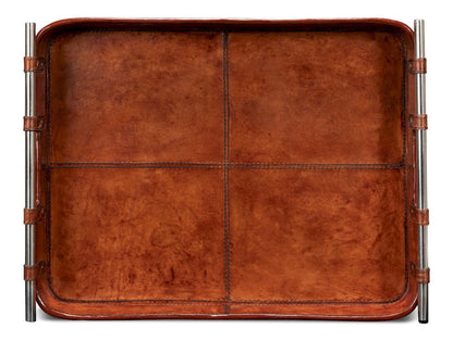 Sarreid Ltd - Safari Leather Tray in Brown - 26847 view 4